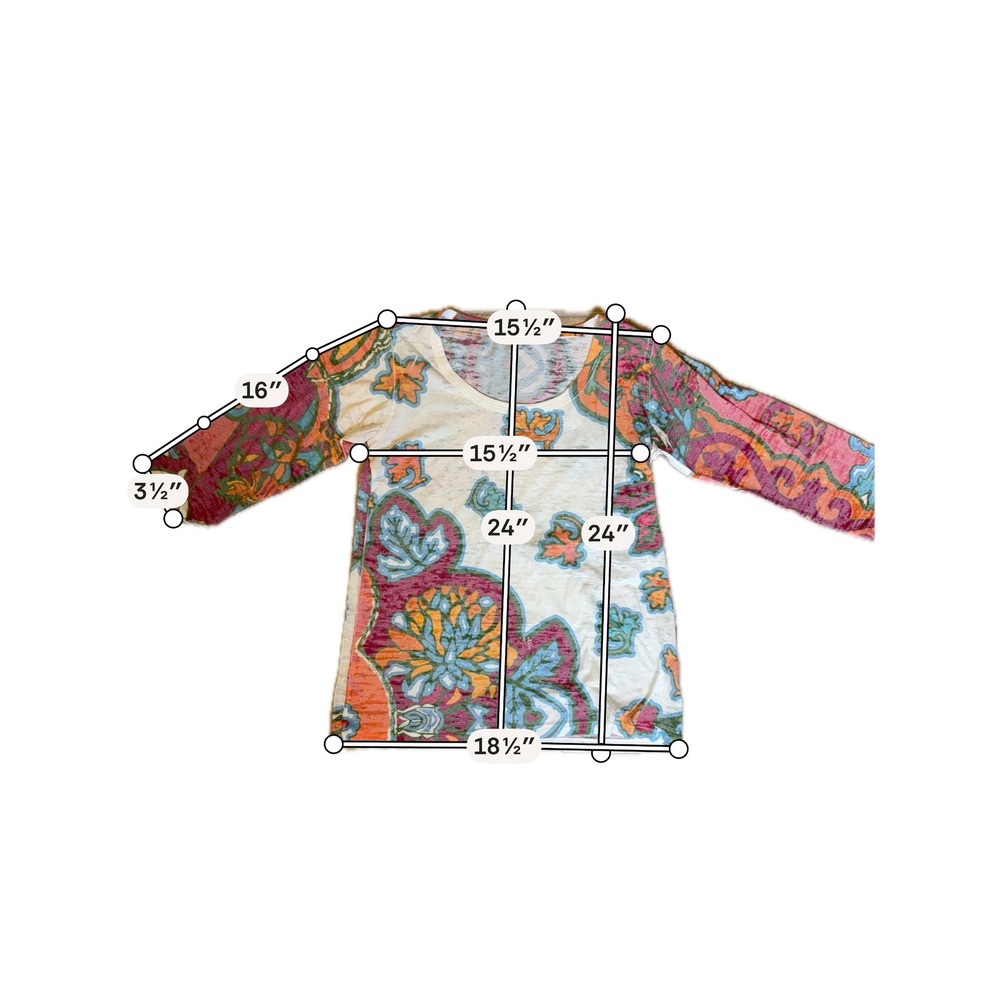 Vintage Boho Burnout Top Before + Again Size Medium  3/4 Sleeve Scoop Neck Tee - Picture 3 of 6